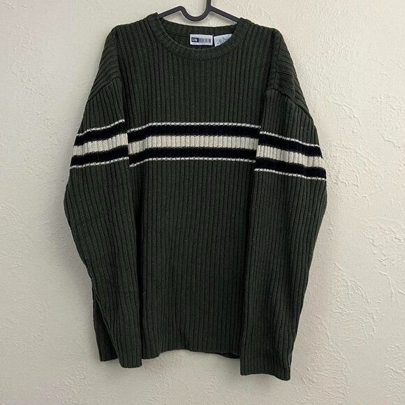 green striped ribbed y2k acrylic knit sweater - Picture 2 of 7